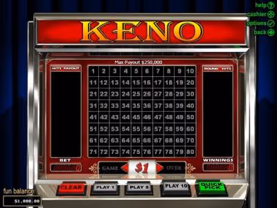Online Keno game interface