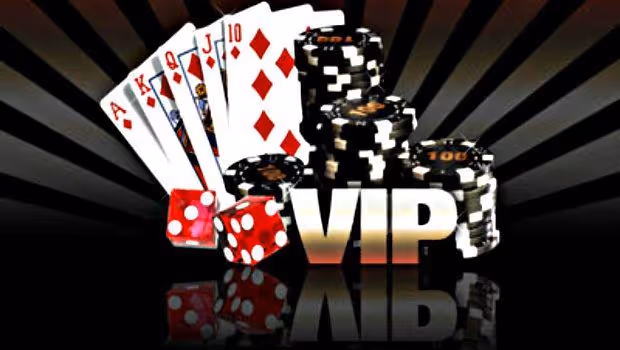 VIP casino elements: cards, dice, and chips