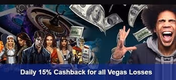 BetnSpin Casino cashback promotion with excited man and falling money