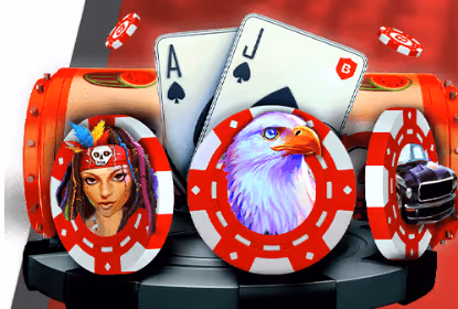 Casino chips featuring diverse characters and playing cards