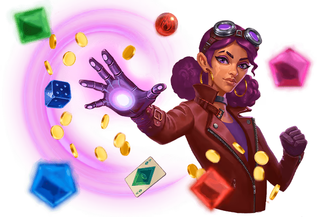 A woman conjures game elements with a magical, glowing hand