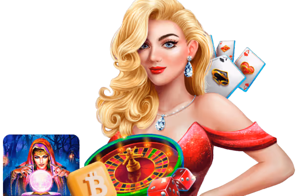 Glamorous blonde woman with casino elements
