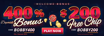 Bobby Casino Welcome Bonus: 400% Deposit Bonus and $200 Free Chip