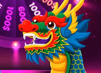 Cartoon Chinese dragon with prize wheel in the background