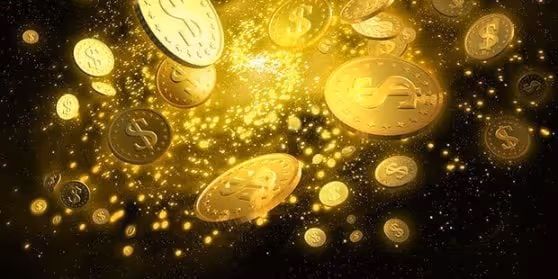 Gold coins with dollar signs floating