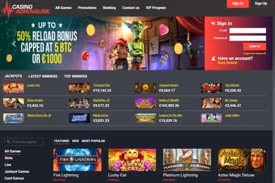 Casino Adrenaline homepage