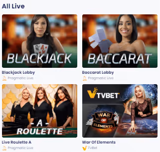 Live casino game thumbnails