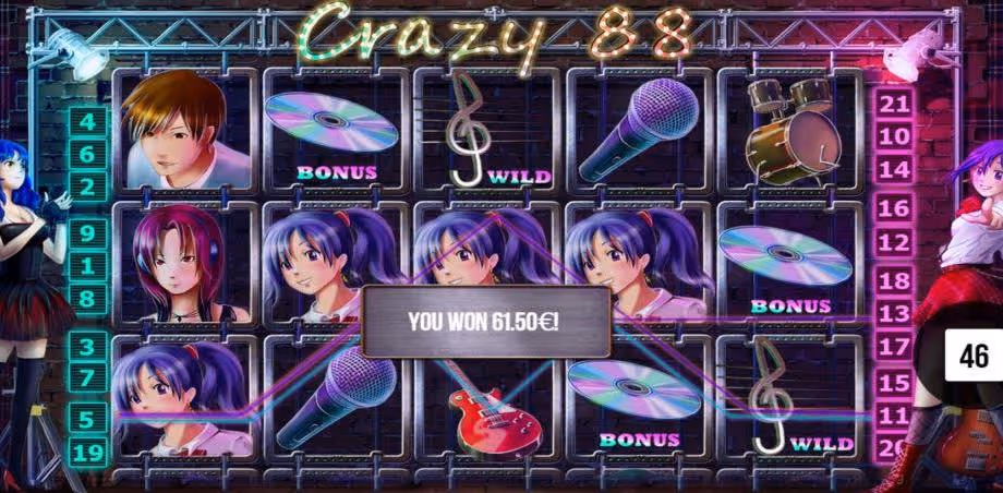 Crazy 88 anime-themed slot machine winning
