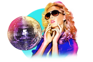 Woman with sunglasses and a disco ball