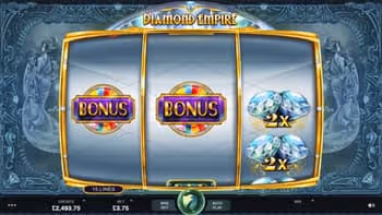 Diamond Empire slot machine with bonus symbols & diamond multipliers.