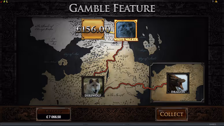 Game of Thrones themed slot machine with a map of Westeros