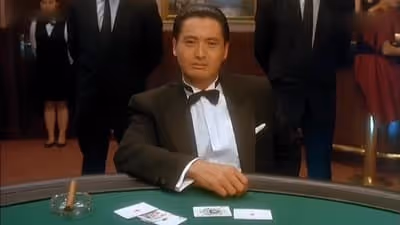 Chow Yun-Fat as the 'God of Gamblers' at a casino table