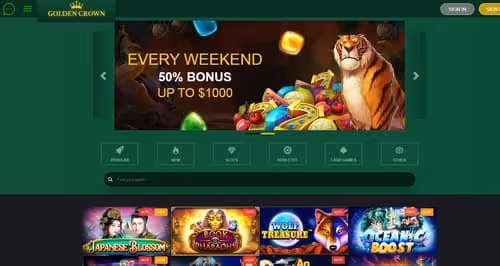 Golden Crown Casino weekend bonus offering 50% up to $1000