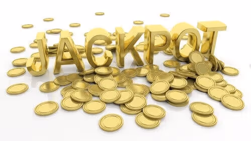 Golden 'Jackpot' letters surrounded by gold coins