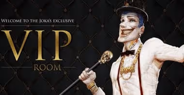 Joker-themed character welcoming to VIP Room
