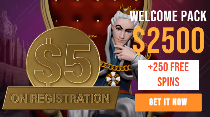 King Billy Casino Welcome Pack: $2500 + 250 Free Spins