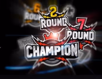 Esports tournament graphic with 'Champion' and round numbers