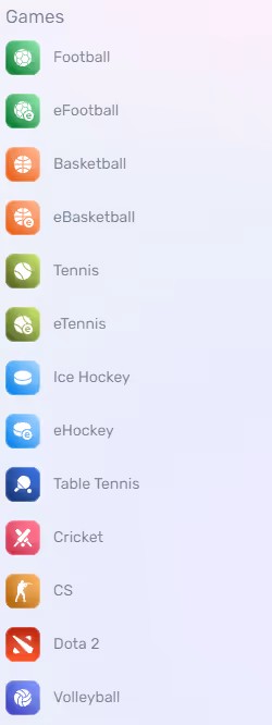 Ninbet Sports: List of available sports games