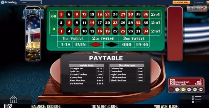 American roulette game paytable