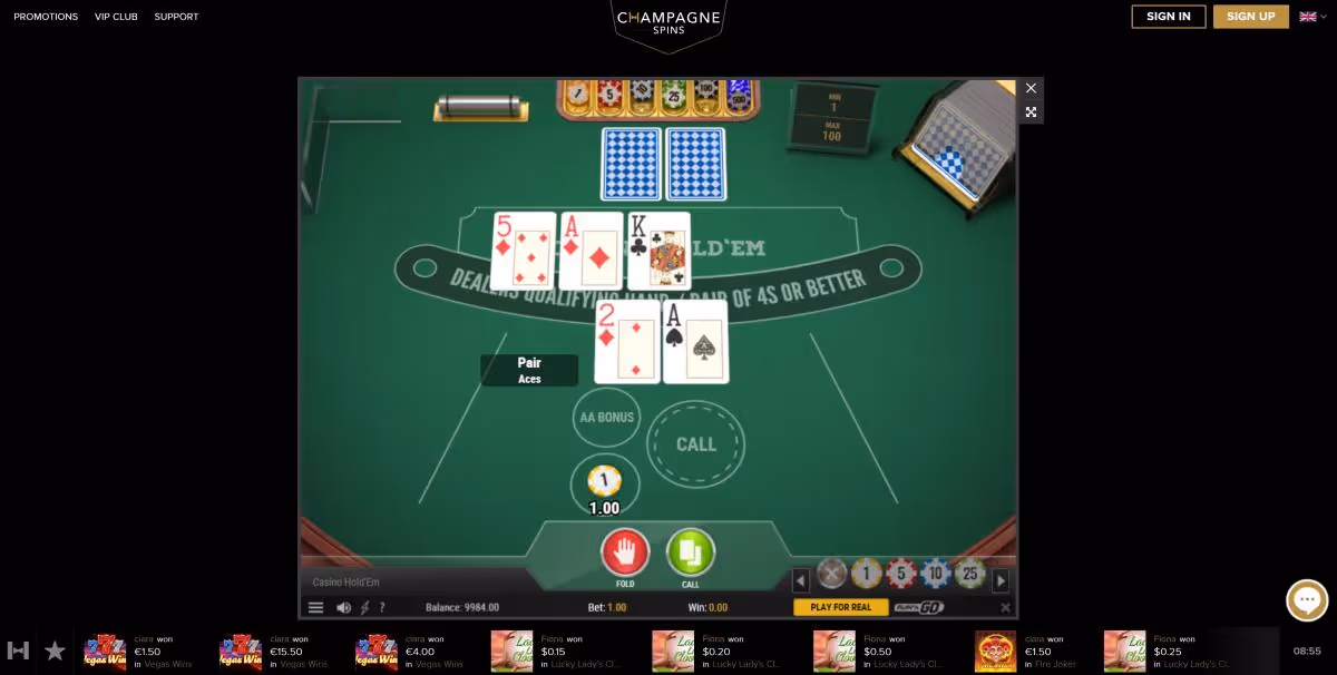 Online Casino Hold'em game in progress