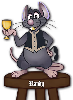 Cartoon rat named Randy holding a golden goblet