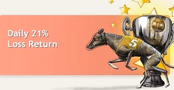 Greyhound racing loss return promotion with a dog and trophy