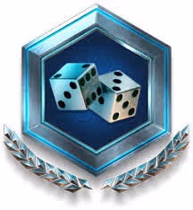 Dice icon with a hexagonal frame and laurel leaves