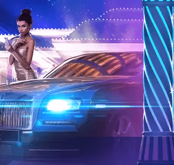 Woman in a sparkly dress with a luxury car