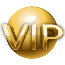 Golden 'VIP' letters on a glossy gold circle