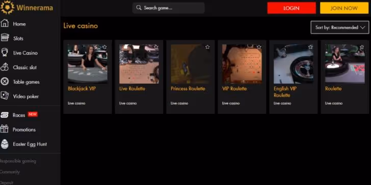 Winnerama Casino live casino