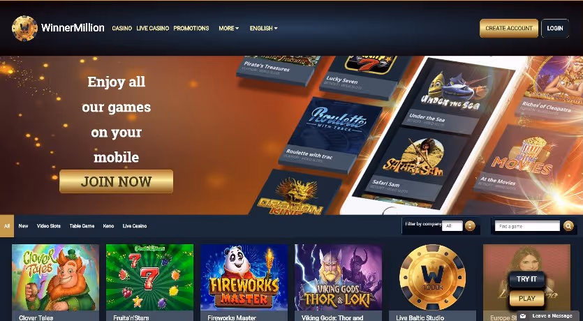 WinnerMillion Casino homepage