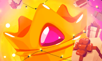 Golden crown with a pink gem and gift boxes