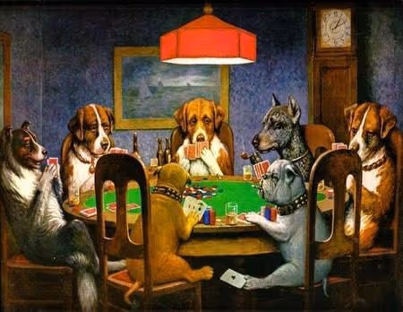 Chiens Poker aux jeux de tables