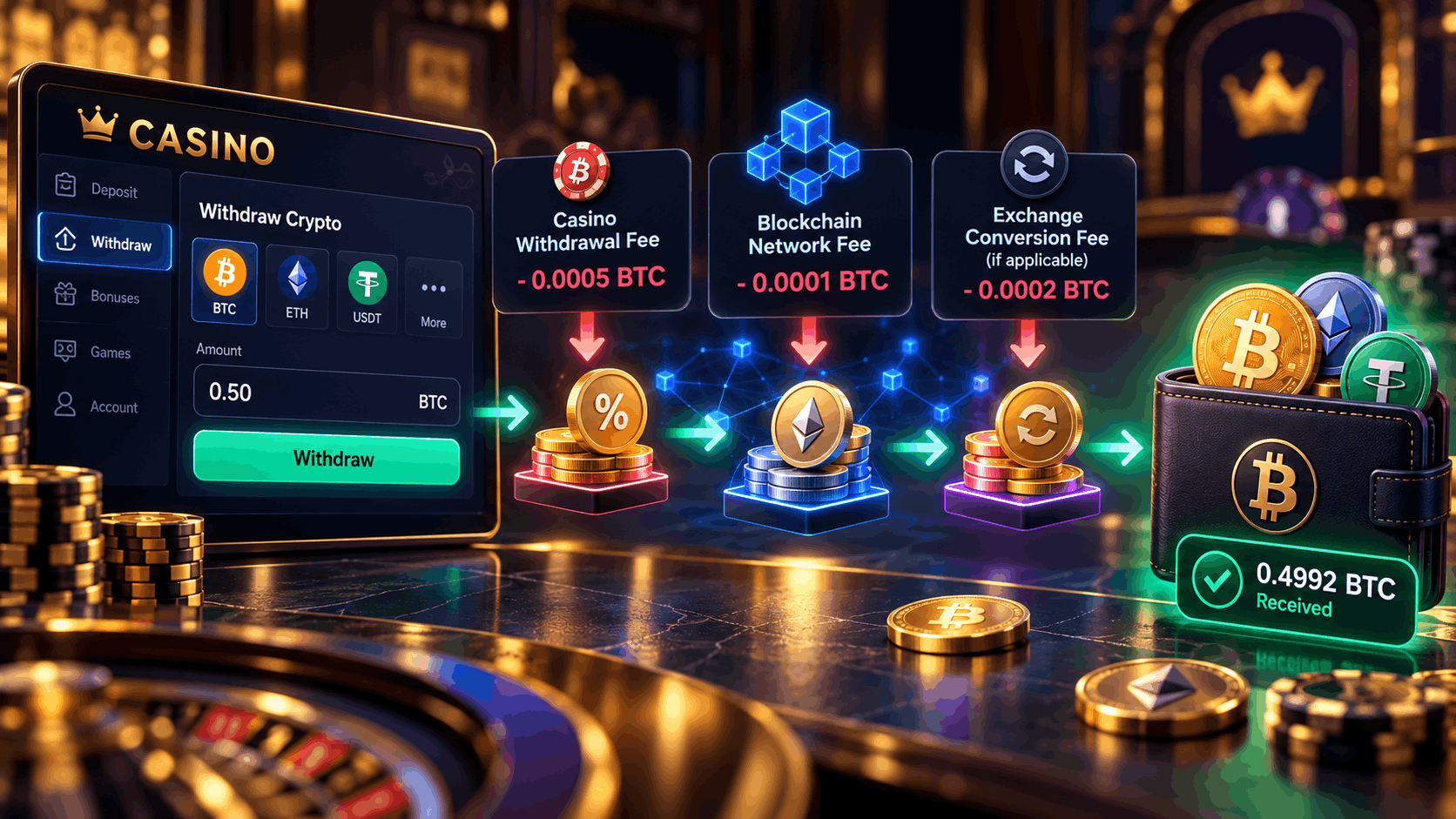 crypto casino withdrawals fees