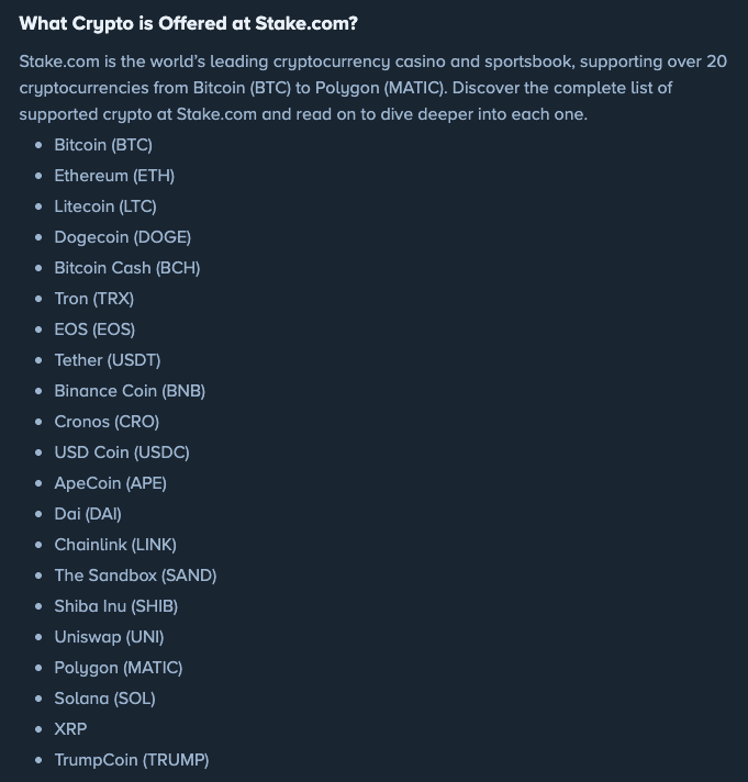what cryptocurrencies stake accepts?